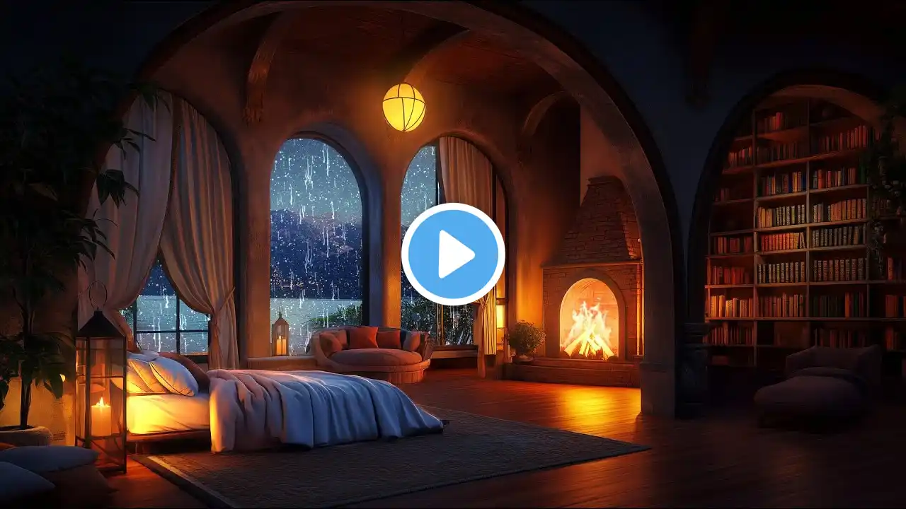 Cozy Majestic Castle Room with Rain, Thunder &  Fireplace Sounds to Sleep - 12 Hours of Bliss