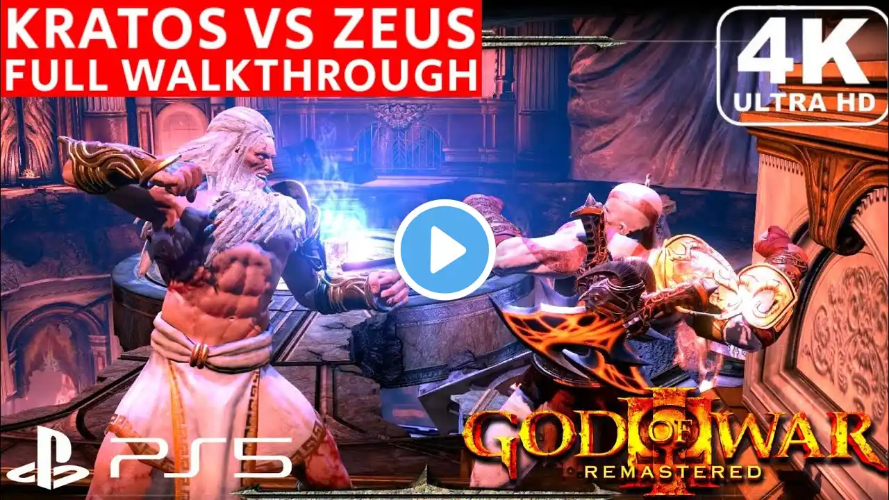 God of War 3 Remastered Zeus Boss Fight & Ending Full Gameplay Walkthrough Longplay 4K 60 Ultra HD