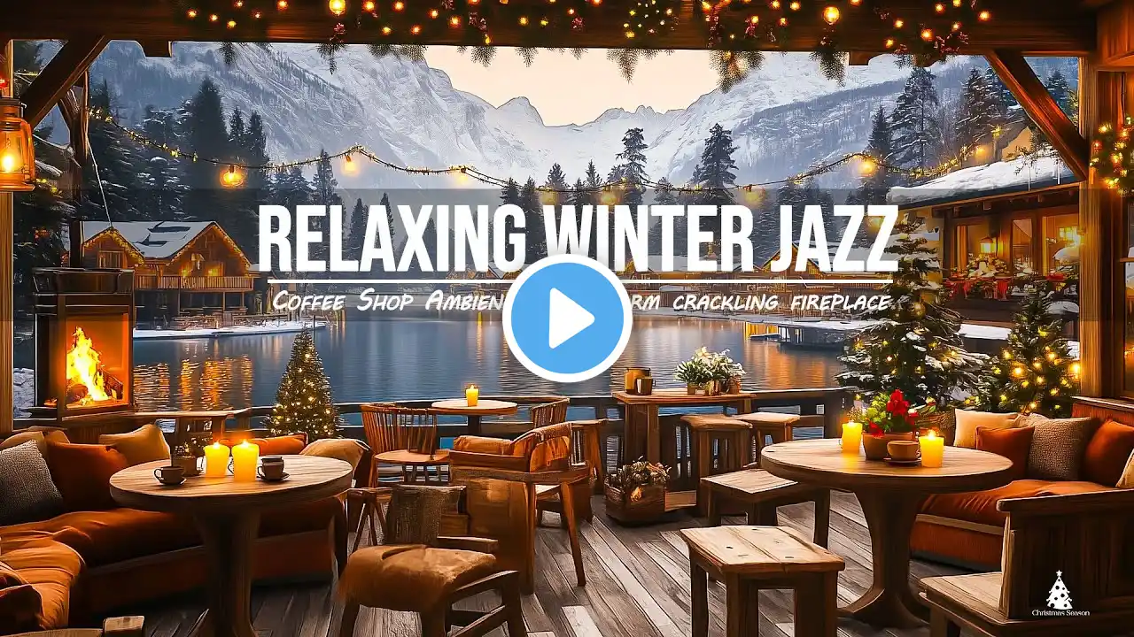 Cozy Winter Porch Ambience ⛄ Warm Piano Jazz Music and Crackling Fireplace on a Snowy Day for Relax