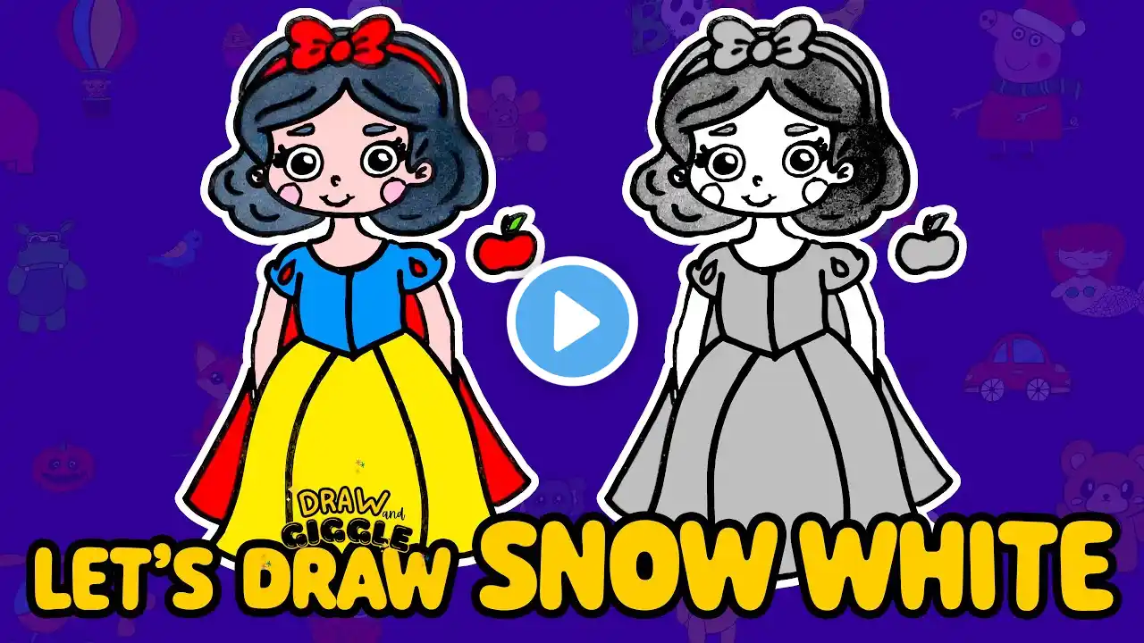 Draw cute Disney Princess SNOW WHITE 👸🍎🫅| Easy drawing for kids 🌈 🌈