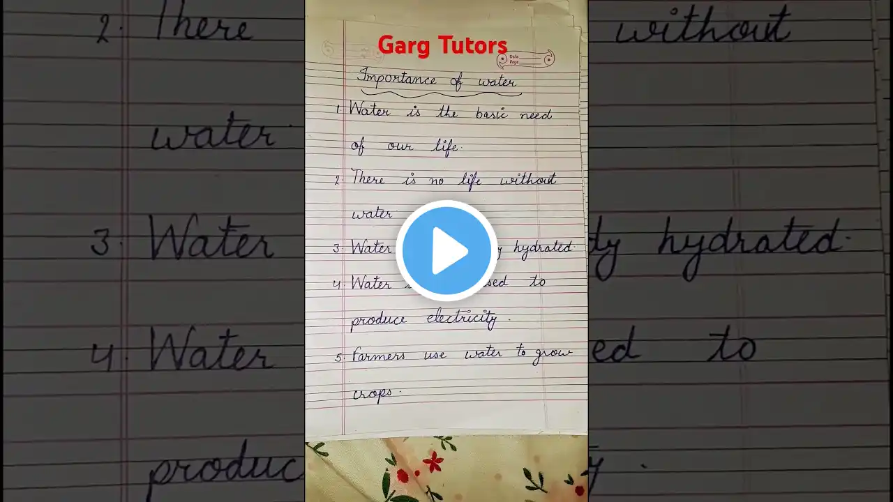 Essay On Importance of Water in English 5 lines importance of water #shorts #viralvideo #gargtutors