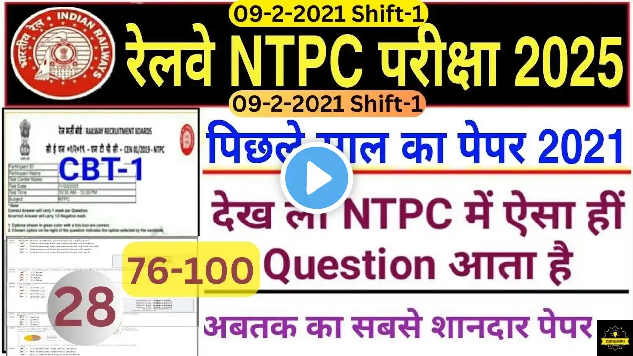 RRB NTPC CBT-1 2021 Previous Year Question Paper | Railway NTPC Previous Year Solved Paper 2021