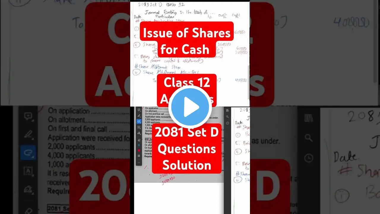 Issue of Share for Cash Class 12 | Class 12 Account | Issue of Share for Premium | 2081 Set D