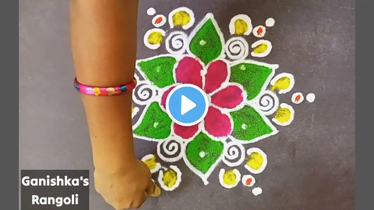 5 dots kolam rangoli 🌺Friday flower rangoli 🌺simple and easy kolam rangoli designs with colours🌺