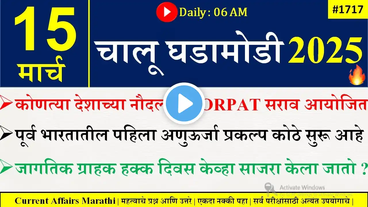 15 Mar 2025 | Daily Current Affairs 2025 | Current Affairs Today |Chalu Ghadamodi 2025 |Suhas Bhise