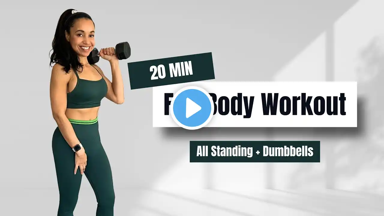 20 min STANDING DUMBBELL WORKOUT | Full Body | Lower + Upper Body | No Repeats + Warm Up & Cool Down