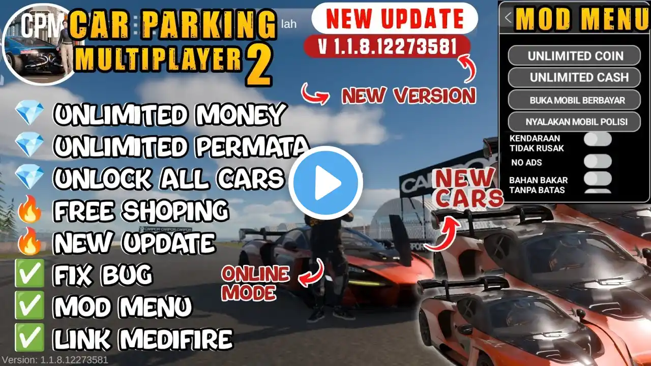 Car Parking Multiplayer 2 Mod Apk v1.1.8. New | Unlimited Money & Unlocked All | CPM 2 mod Menu