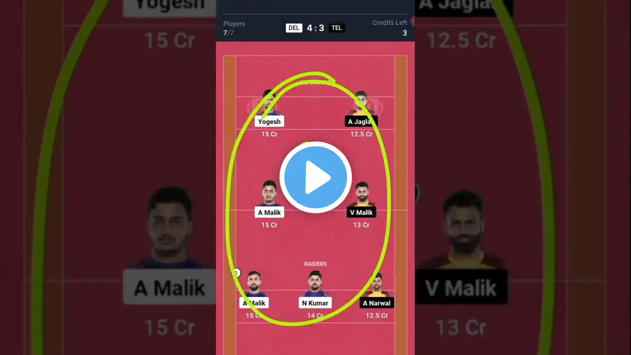 DEL vs TEL Dream11 Prediction | DEL vs TEL Dream11 Team | #dream11kabaddi #shortvideo #ytshorts