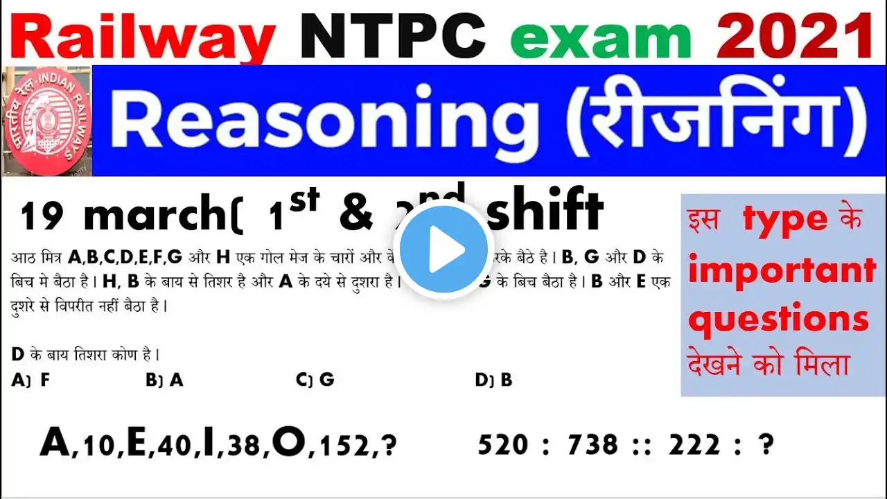 rrb ntpc reasoning analysis 19 march 2021 ( 1st & 2nd shift) / reasoning asked question ntpc exams