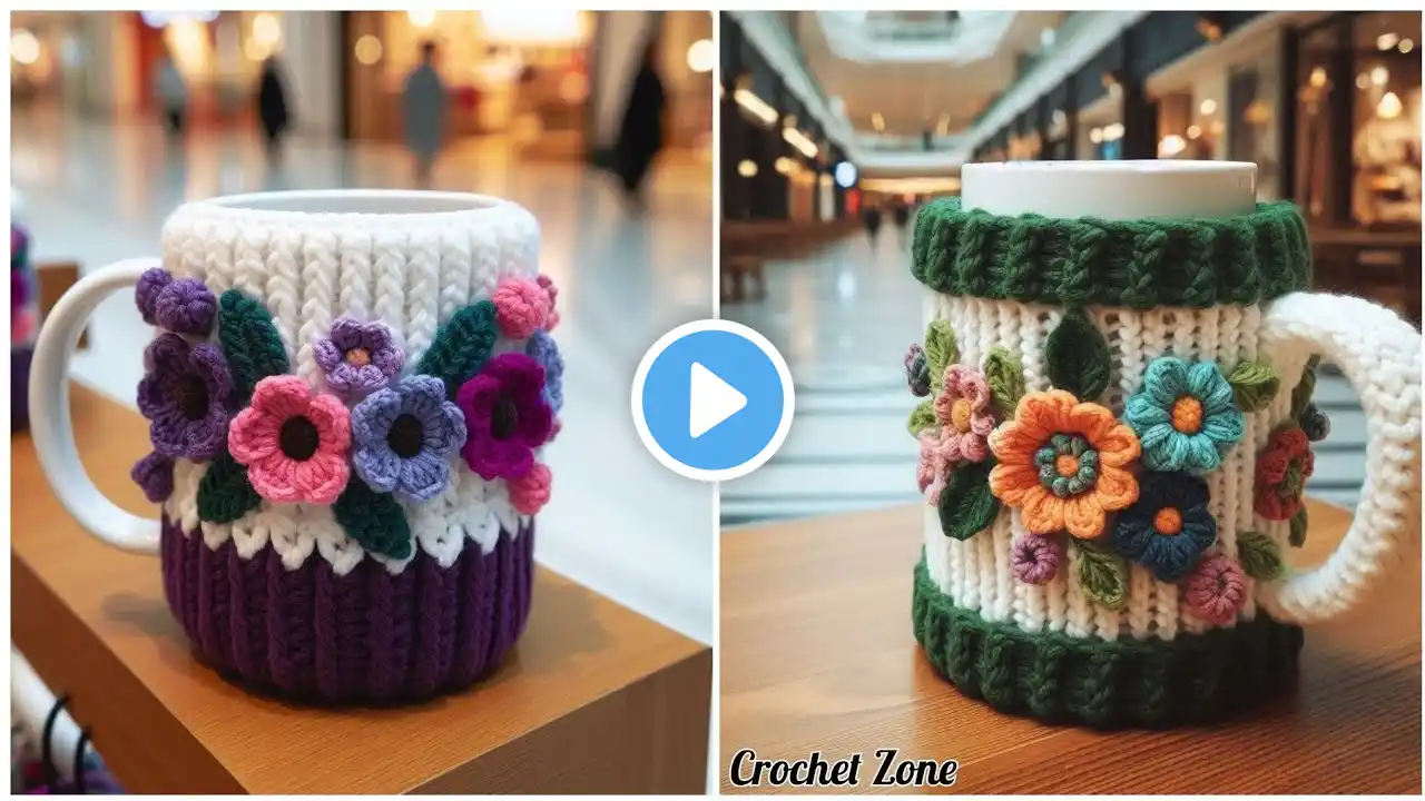 **"Stylish & Cozy Crochet Coffee Mug Cover Design Ideas"** Crochet coffee mug cover model. #crochet