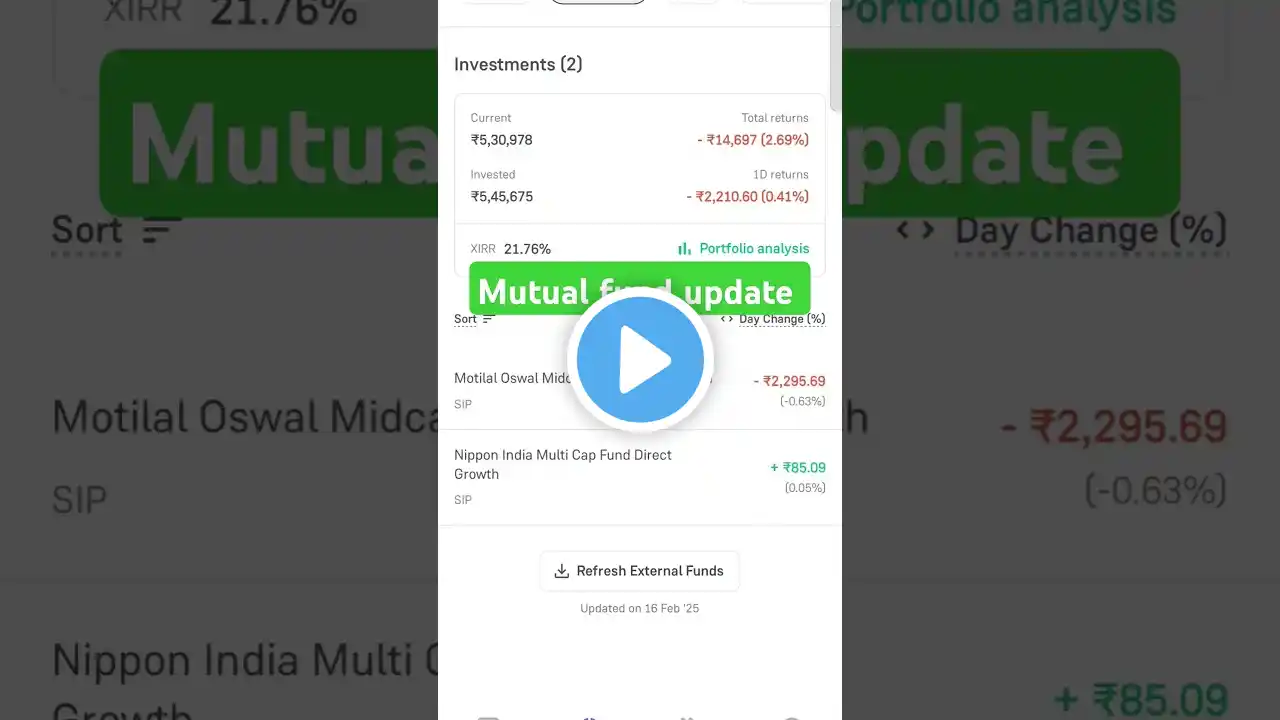 today mutual fund portfolio update 🔥#shorts #investmentfunds