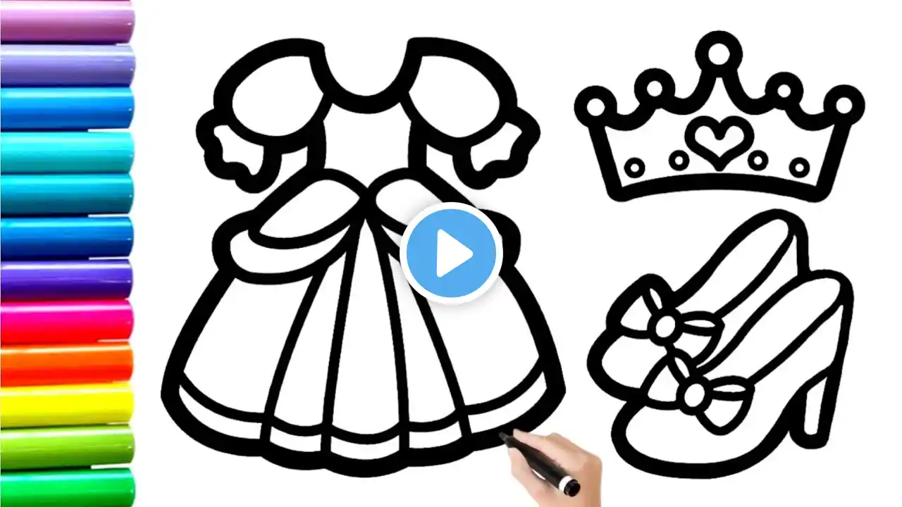 How to Draw Princess Dress | Princess Dress Drawing, Painting and Coloring for Kids & Toddlers