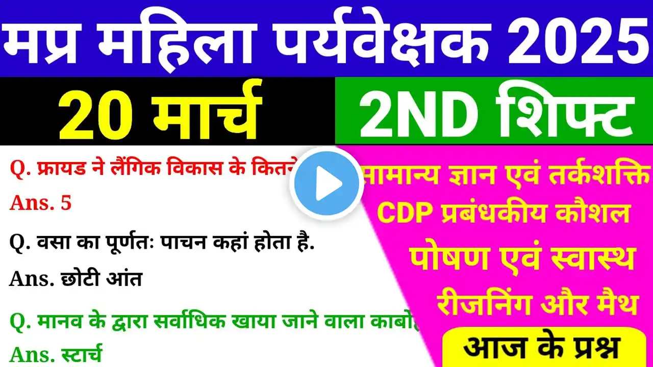 MP MAHILA SUPERVISOR|20 MARCH 2ND Shift Exam Analysis|POSHAN SWASTH MANAGEMENT BAL VIKAS SAMANY GYAN