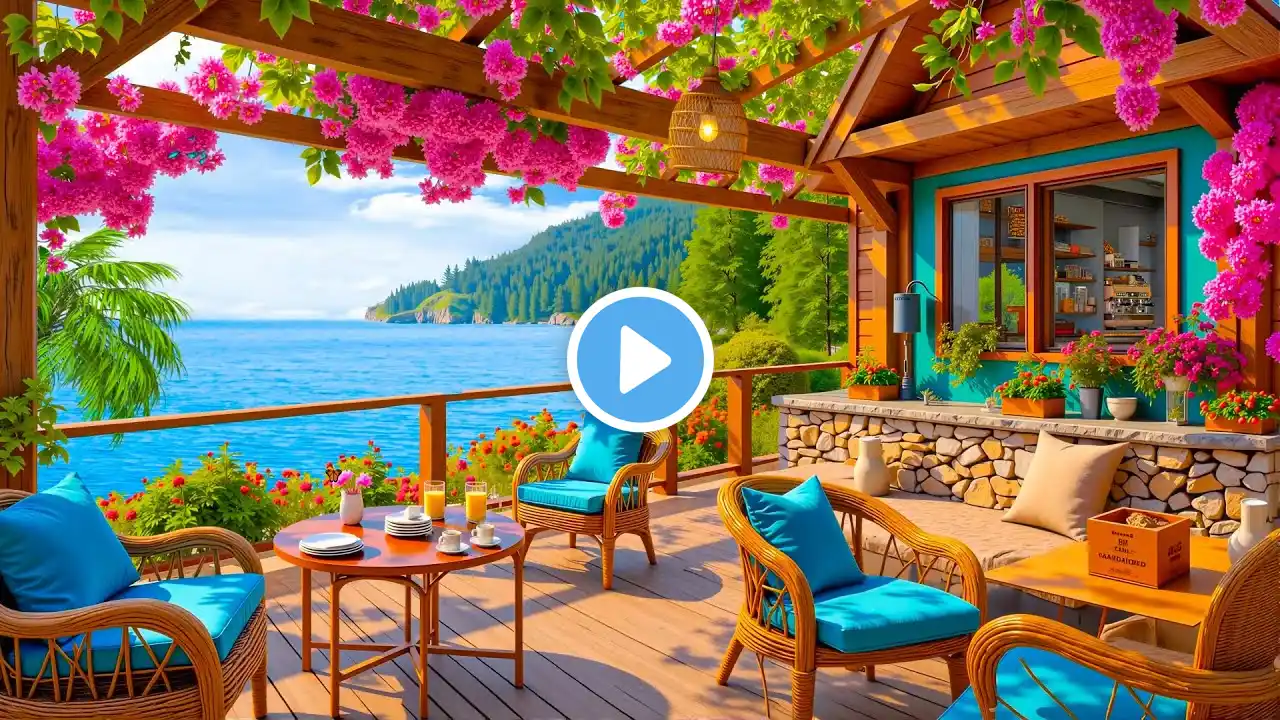 Positive Jazz at Seaside Cafe Ambience with Elegant Bossa Nova Piano & Ocean Waves for Relaxation