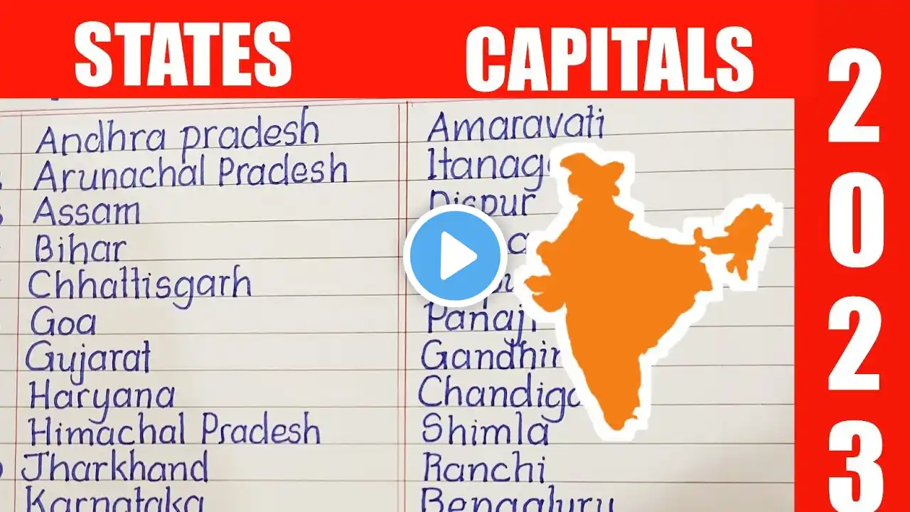 Indian States and Their Capitals 2023 || Indian States and Capitals in English || Learn state names