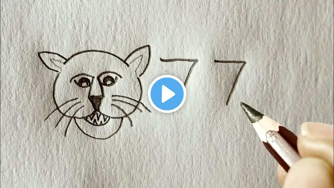 How to draw Tiger from Number 777 || Easy Tiger Drawing