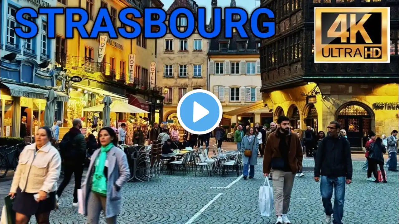 Strasbourg,France. Evening walking Tour. 4K 60fps. With Captions.