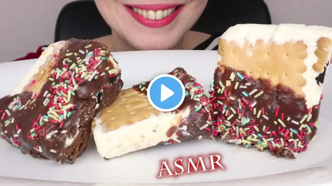 ASMR: Chocolate Coated Ice Cream Sandwiches with Oreo Cookies(Homemade) | Eating Sounds | Whispering