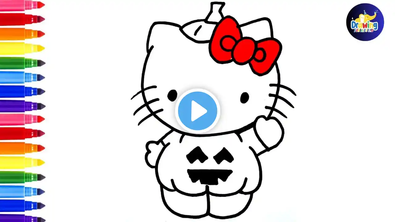 Draw And Color Halloween Hello Kitty, Hello Kitty Drawing For Kids‪@dibujos-felices‬