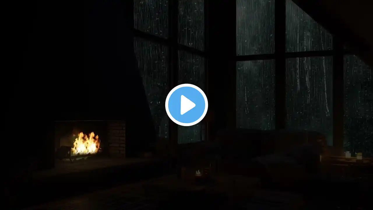 Stormy Cabin Night 🌩️ Heavy Rain & Fireplace Sounds for Deep Sleep & Inner Peace