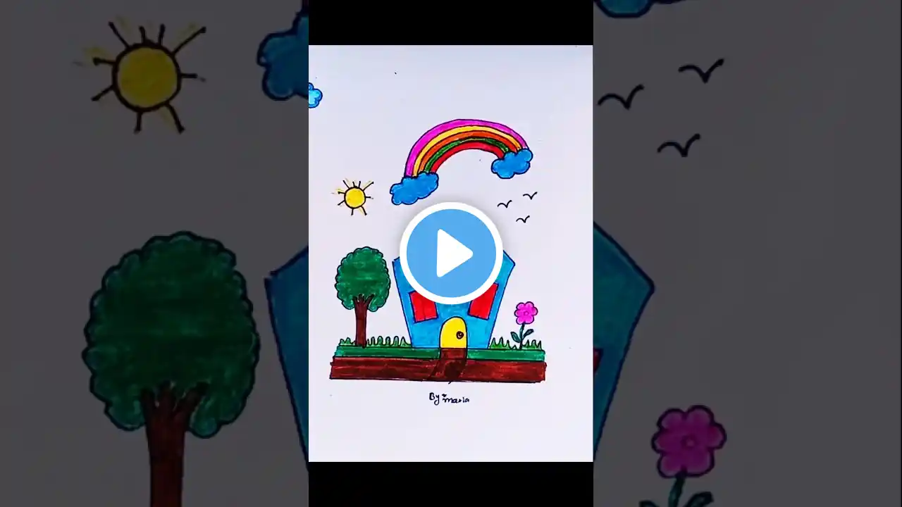 #House drawing#Home#Sun#rainbow#Tree#Dar e nabi pr#Kids drawing#Shorts#viralart#drawing