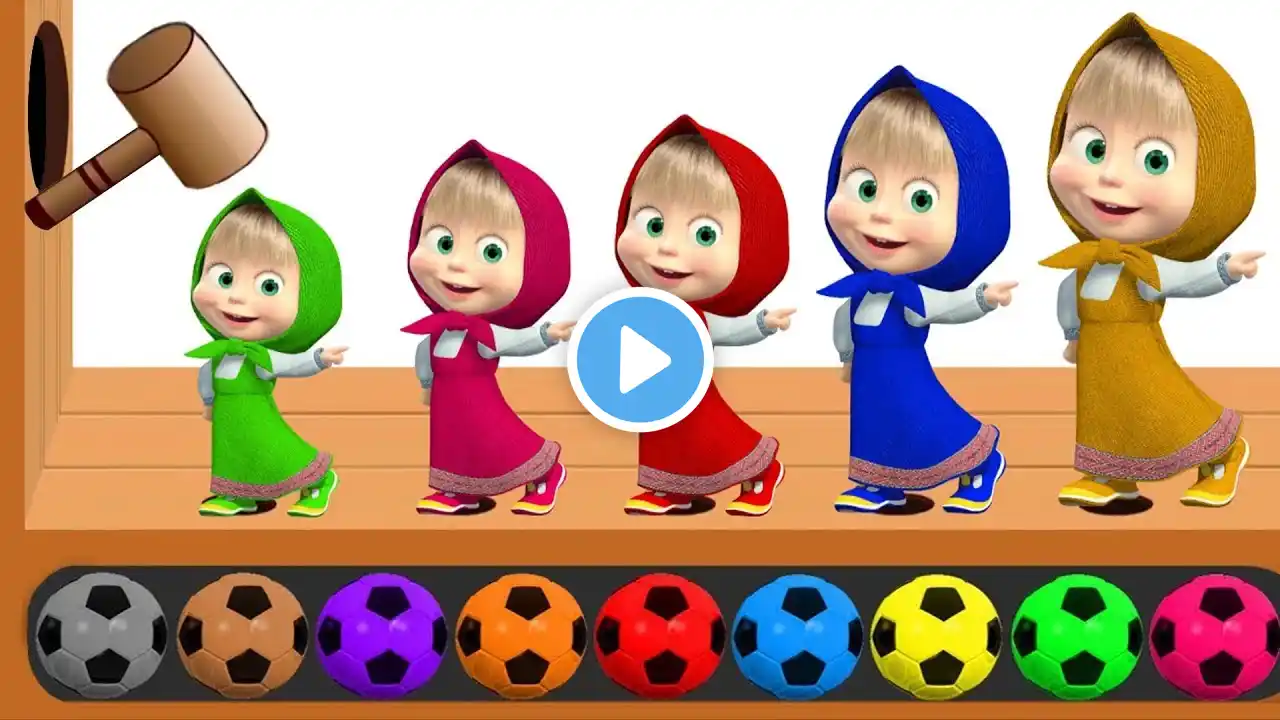 Learn Colors with Masha And The Bear Soccer Balls, Wooden Hammer Xylophone, Colours For Kids