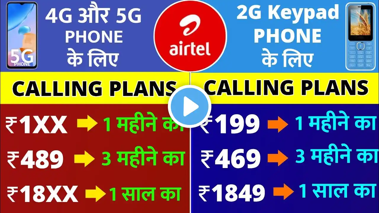 Airtel Calling Plans 4G or 5G Phone Ke Liye Airtel only Calling Plans 2G Keypad Phone Ke Liye 2025