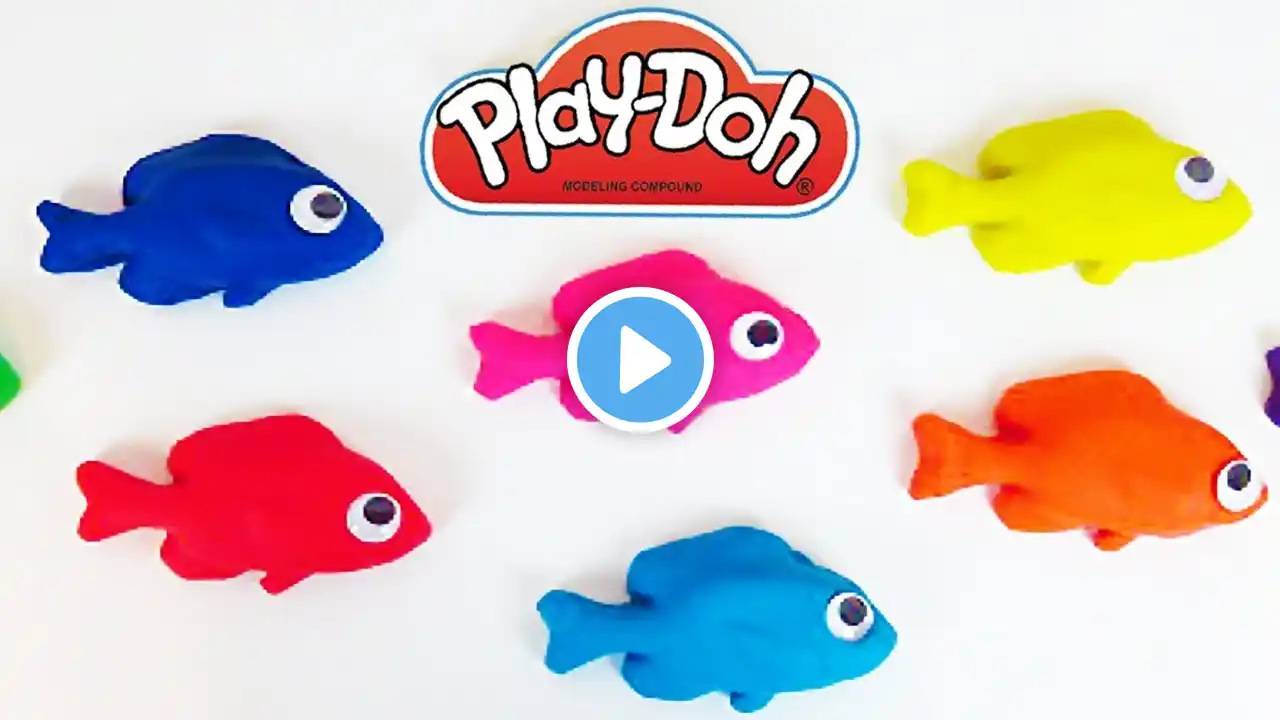 Learn Colors Play Doh Fish Surprise Toys Finger Family Nursery Rhymes Disney Princess Dress EggVideo