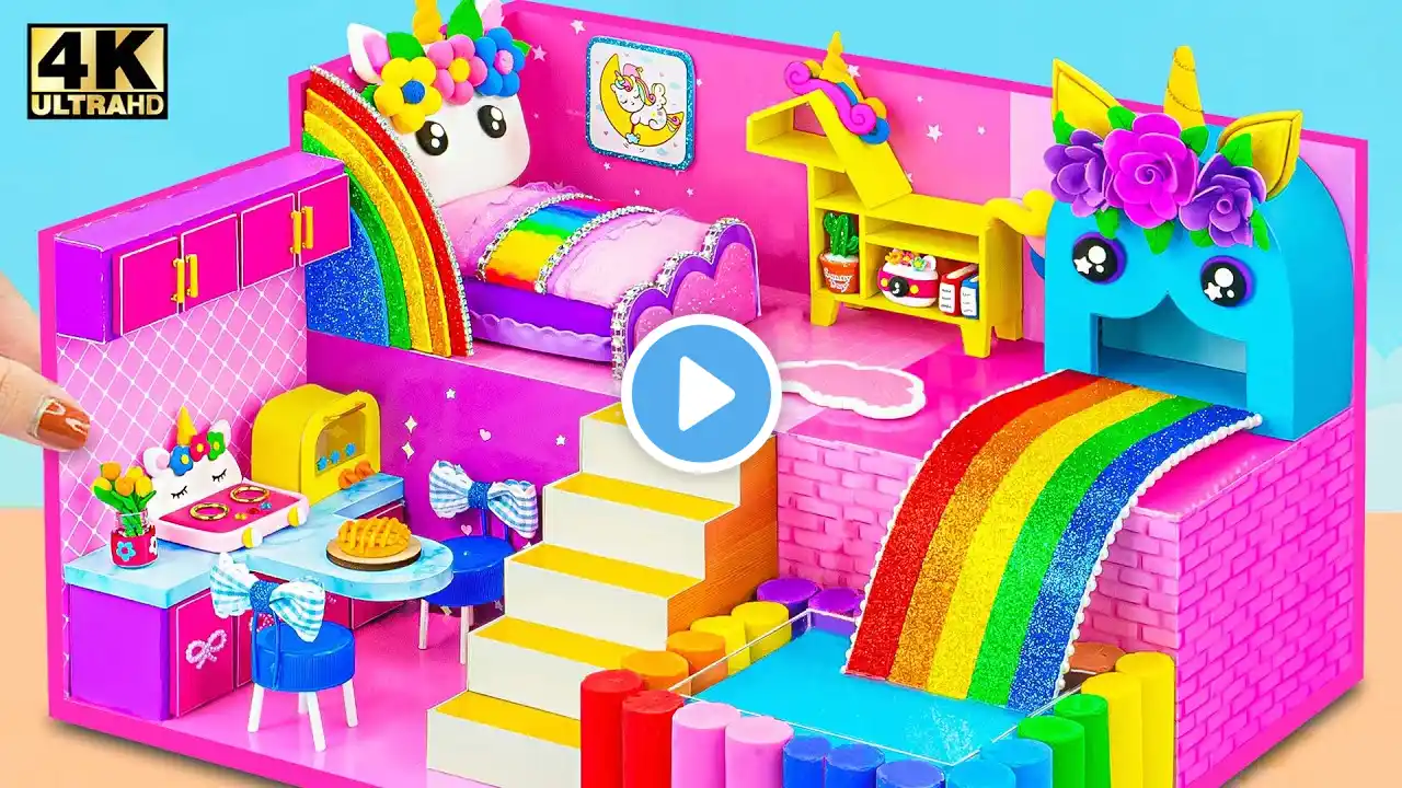 How To Make Adorable Pink UNICORN House with Rainbow Slide, Colorful Clay Pool | DIY Miniature House