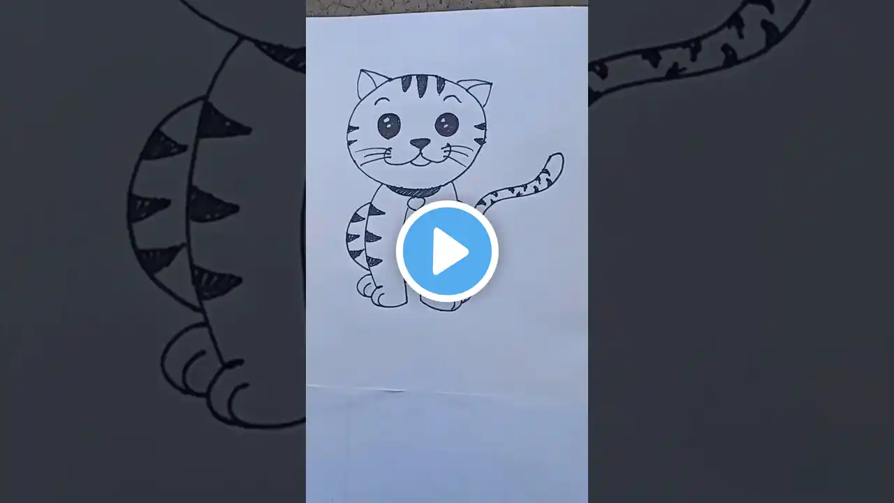 Easy cat drawing। how to draw a cat 🐈🐈🎨🎨 billee ka chitrkaise banaen #shorts #youtubeshorts #drawing