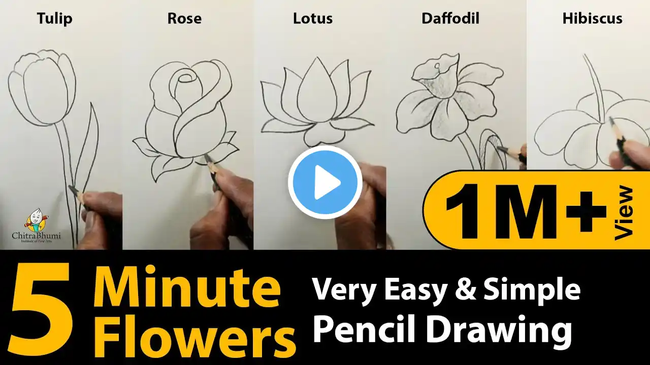 How To Draw Flowers | Tulip, Rose, Lotus, Daffodil, Hibiscus Very Easy & Simple Drawing | Art Video