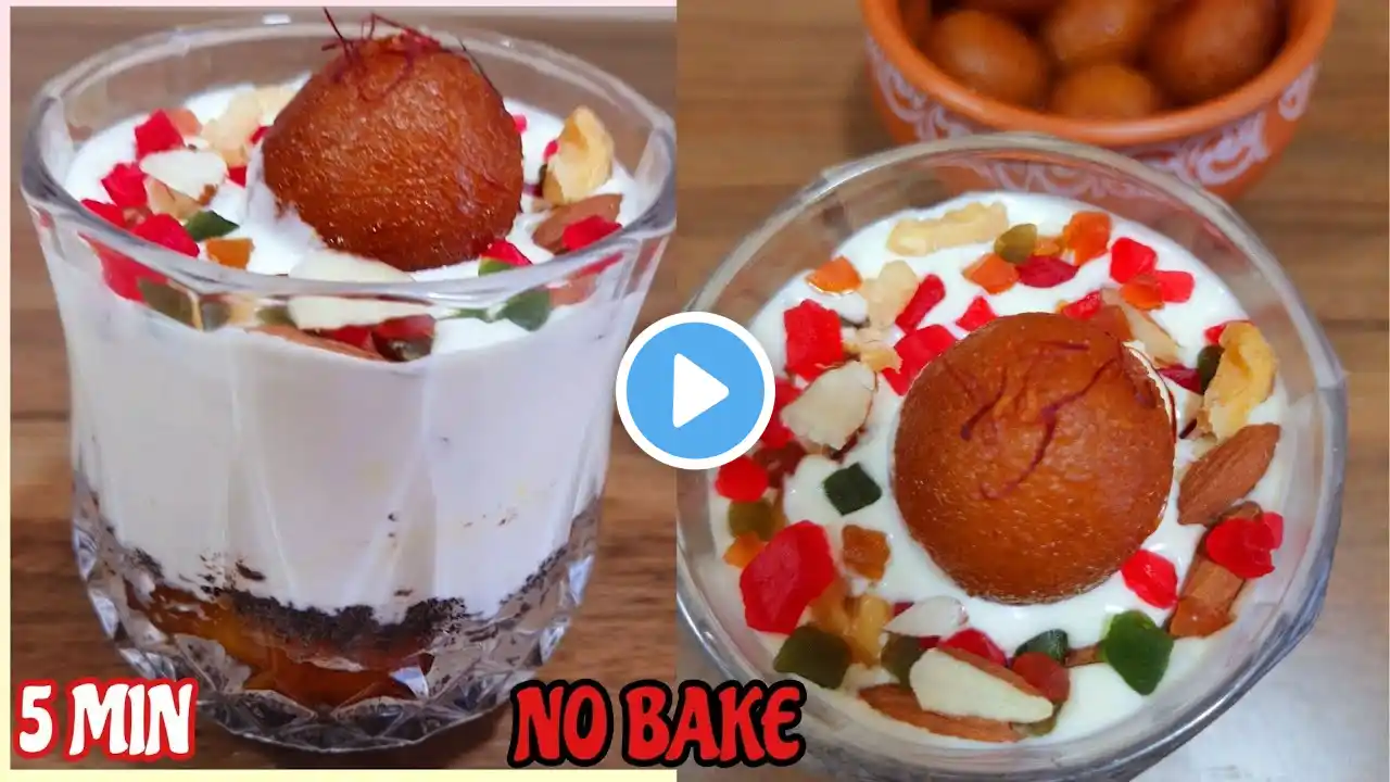 (5 MIN)Gulab jamun Cheesecake with oreo base||Indian Fusion Dessert Mithai|No Bake Cake#shorts