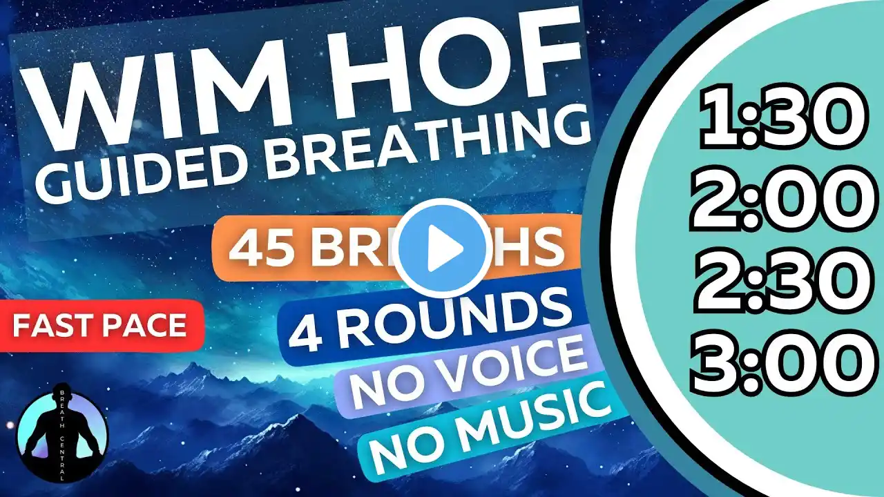 WIM HOF Guided Breathing Meditation - 45 Breaths 4 Rounds Fast Pace No Voice No Music To 3min