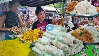 VERY Popular Cambodian Street Food, Yellow Pancake, Summer Rolls, Khmer Noodles, Grilled Meat & More