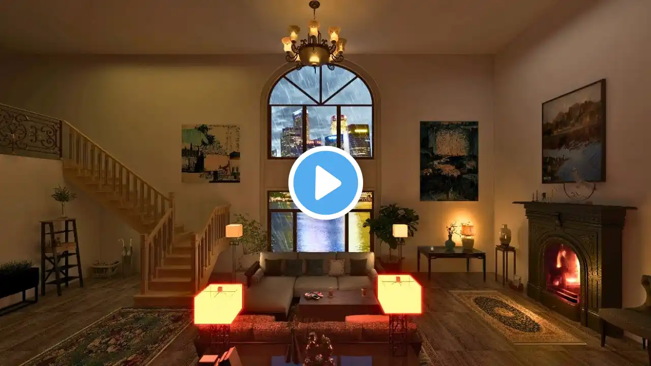 Cozy Living Room Ambience Rain and Fireplace | Cozy Apartment for Sleeping