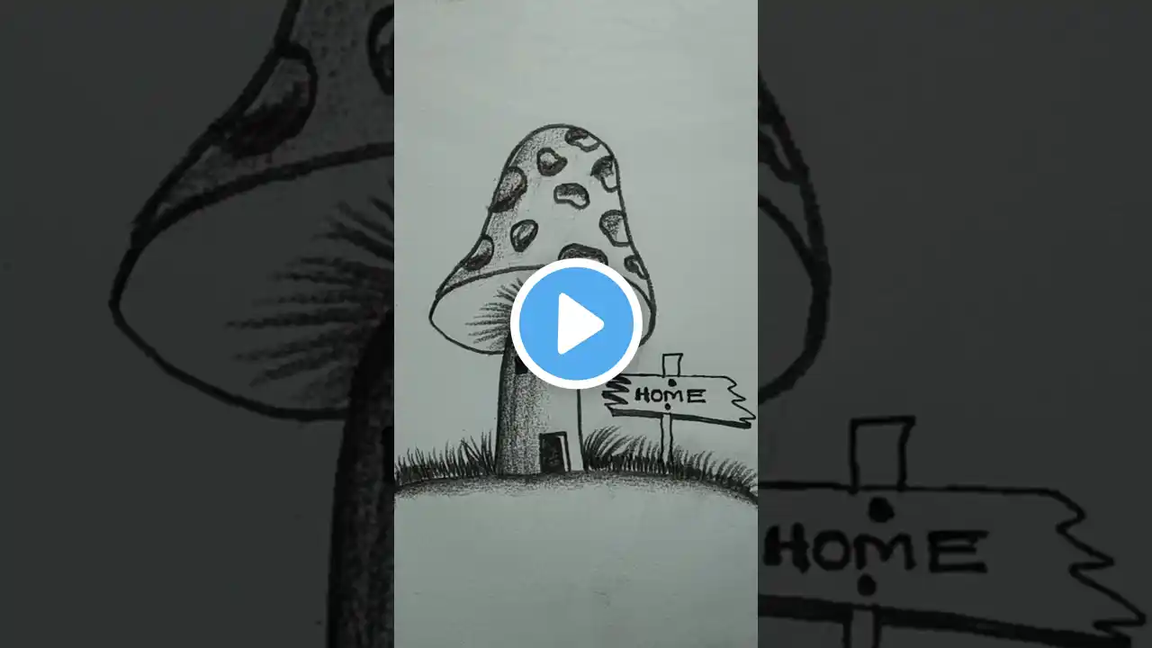 Funny Mushroom Home Drawing By Pencil Sketching || Easy Drawing. #art #mashroom #shorts