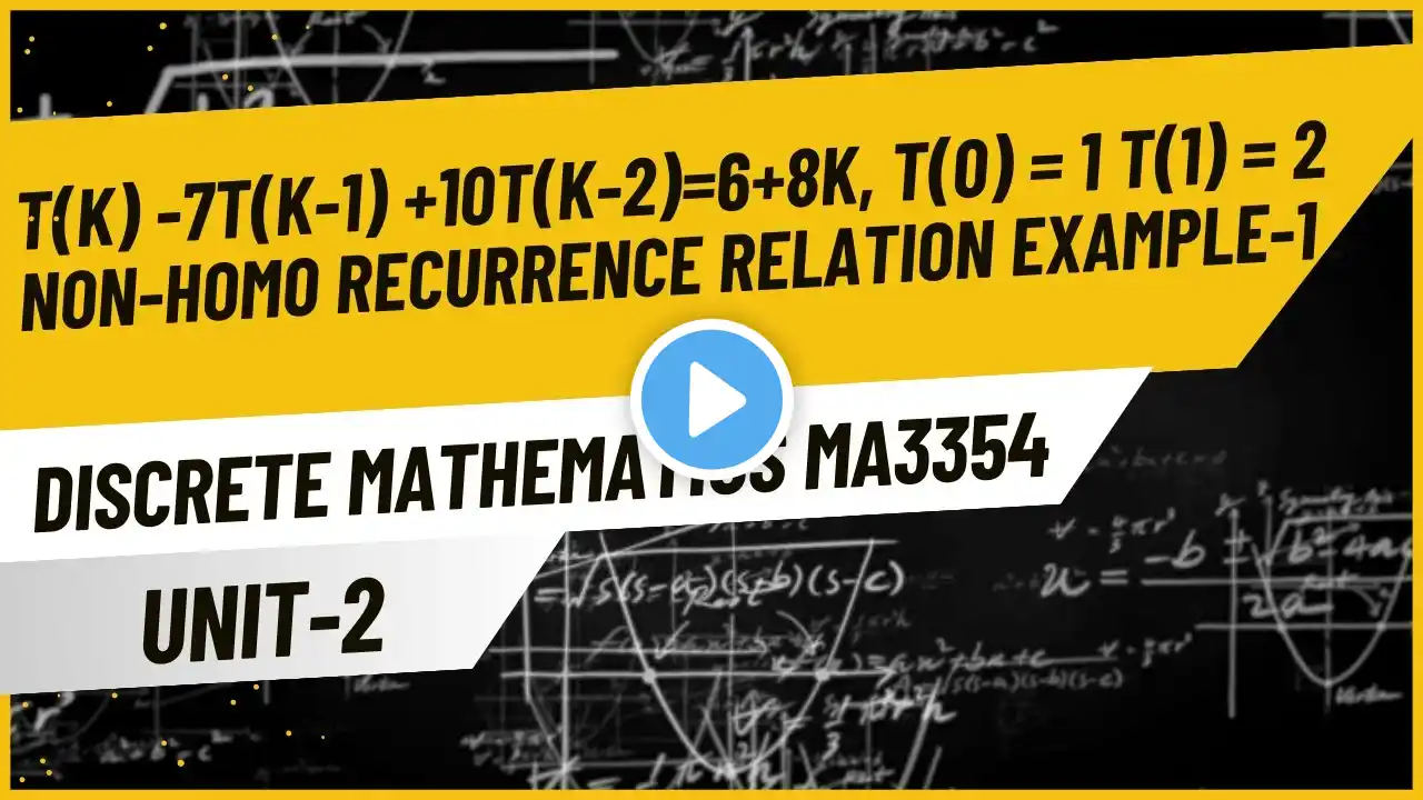 T(k) -7T(k-1) +10T(k-2)=6+8k, T(0) = 1 T(1) = 2 | Non-Homo Recurrence Unit-2  Discrete Maths MA3354