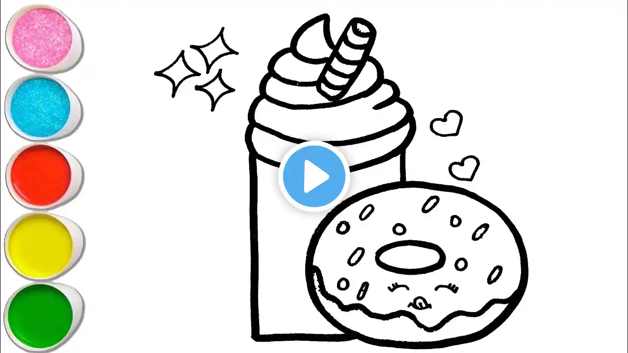 Let's Draw and Paint Donut & drink Easily Together | Painting, Coloring for Toddlers & Beginner