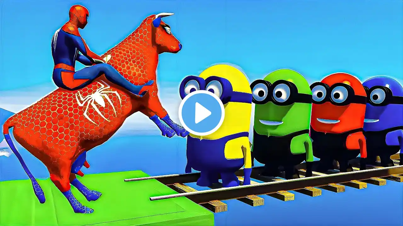Long Slide Game With Elephant Gorilla Buffalo Hippopotamus Tiger - 3d Animal Game - Funny 3d Animals