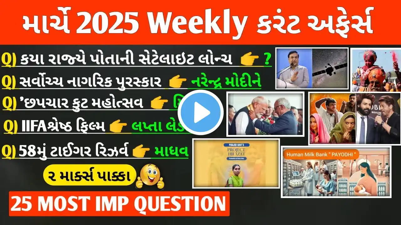 March 2025 Weekly Current Affairs | Daily Current Affairs | કરંટ અફેર્સ | Psi, Constebal, Class 1,2