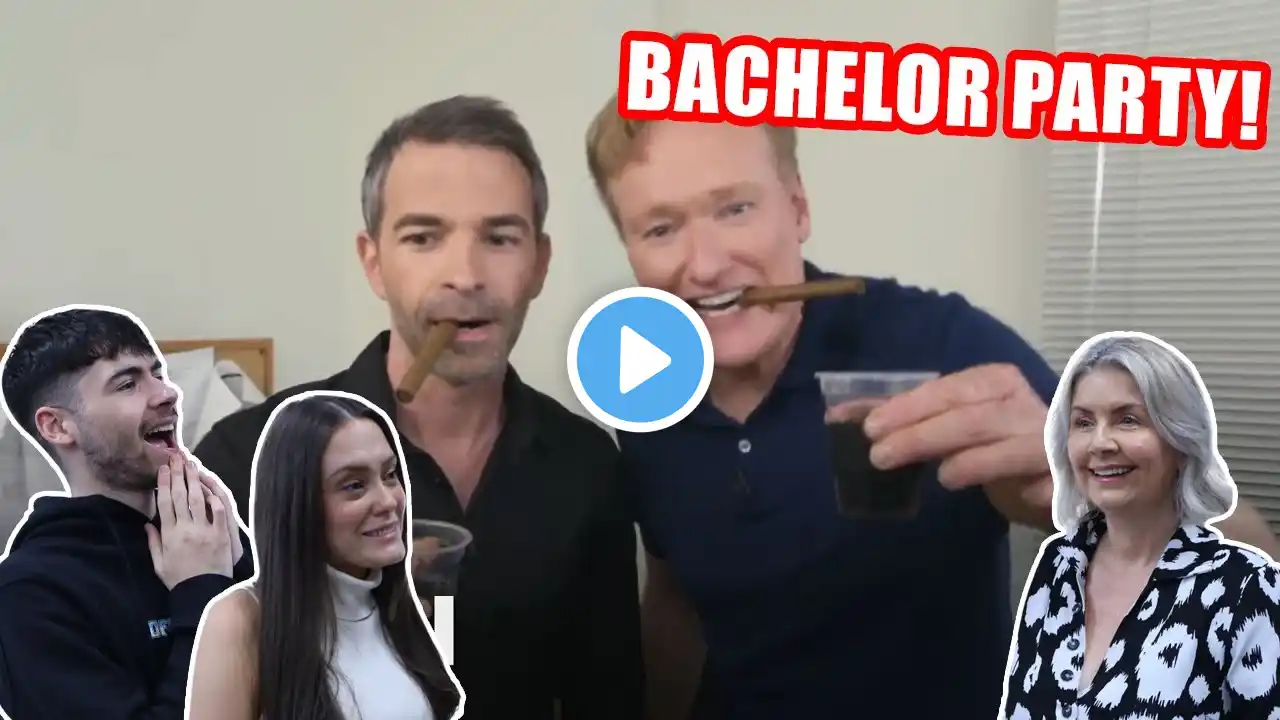 BRITISH FAMILY REACTS | Conan Throws Jordan Schlansky A Bachelor Party!