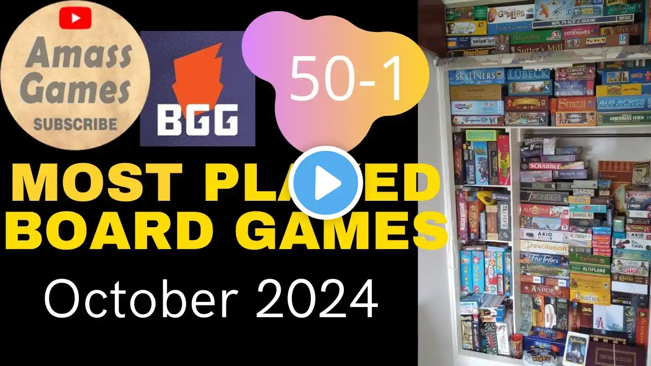 Top 50 most played games October 2024 AmassGames #boardgame #tabletop #list #play #bgg #list #dice