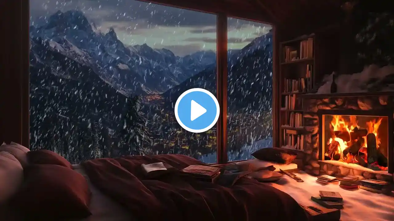 Silent Winter Night: Smooth Jazz, Fireplace Ambience, and Snowy Village Serenity for Deep Rest