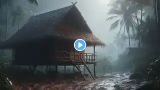 Sleep Instantly in Palm Tent with Heavy Rainstorm & Roaring Thunder Sounds in RainForest