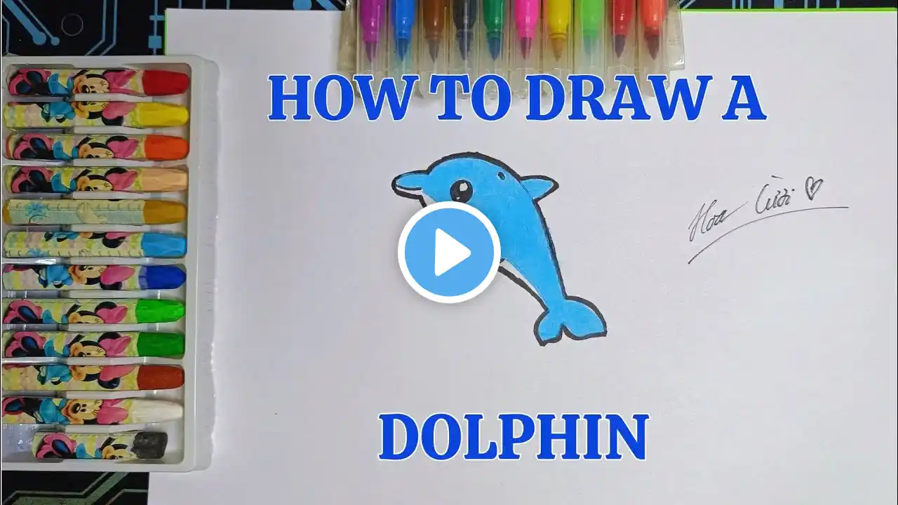 How to draw a cartoon Dolphin by Hoa cuoi art for kids!