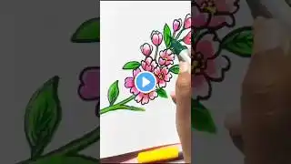 Blooming flower branch drawing for kid's with colour #shorts #shortvideo