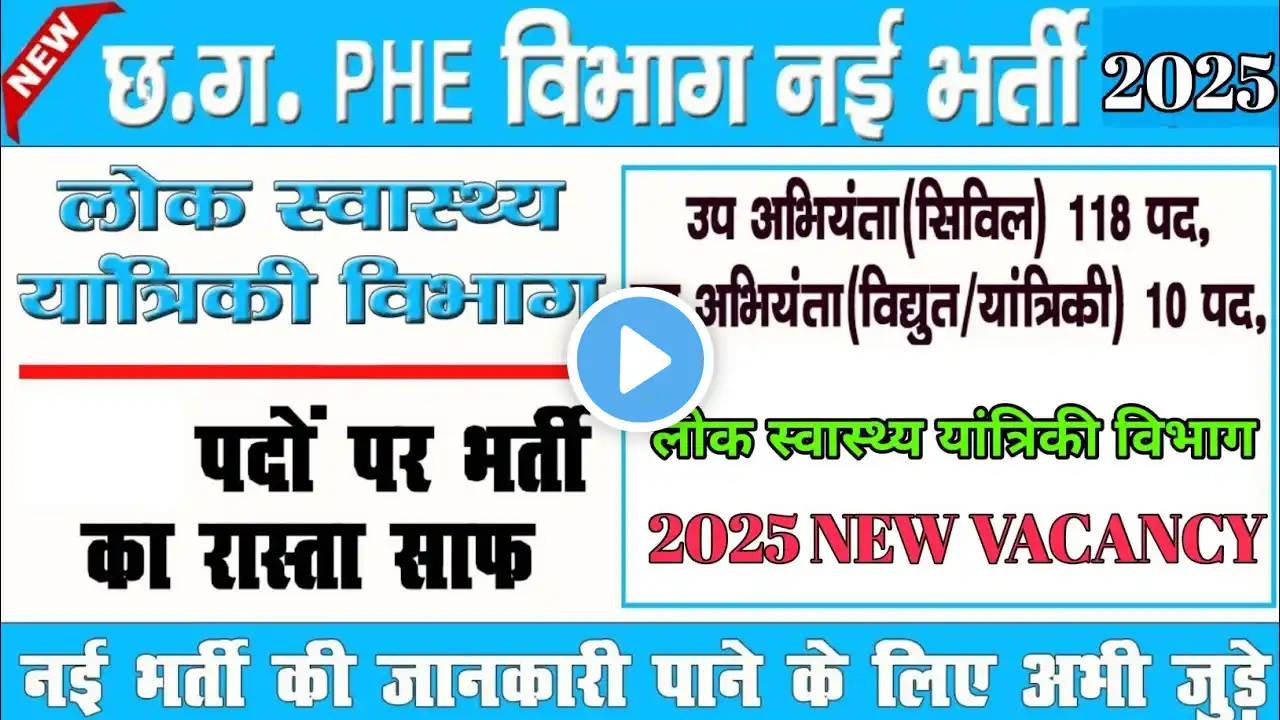 छत्तीसगढ़ लोक स्वास्थ्य यांत्रिकी विभाग में भर्ती 2025 | Cg PHE Department Vacancy 2025 #cgnewvacancy