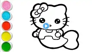 Hello kitty Dancing Mermaid Coloring, Cute Mermaid Drawing And Painting For Kids‪@BachaParty17‬