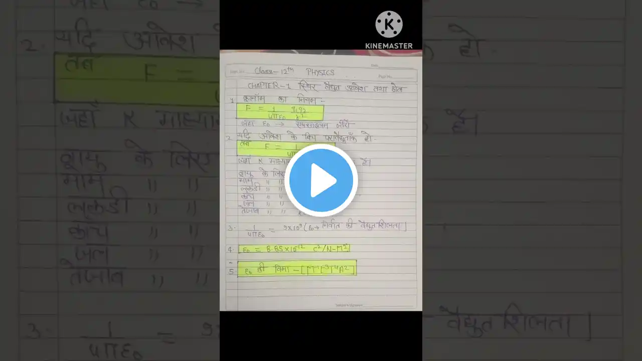 Class 12th physics chapter 1 ka all formulas|| physics class 12 chapter 1 all formulas up board