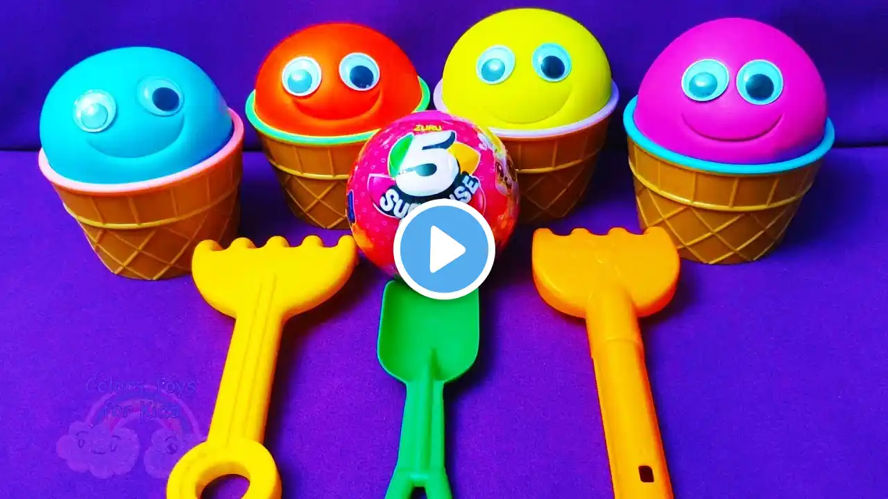 4 COLOR Play Doh Ice Cream Cups Learn Colors Kinder Surprise Eggs